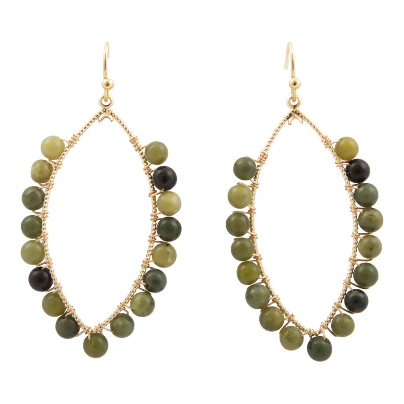 Green Jasper Teardrop Golden Hoop Earrings sold by Barse