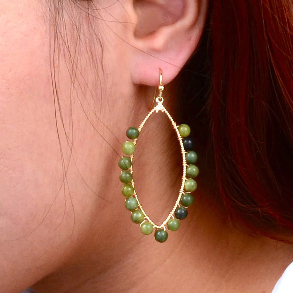 Green Jasper Teardrop Golden Hoop Earrings sold by Barse product image thumbnail 2