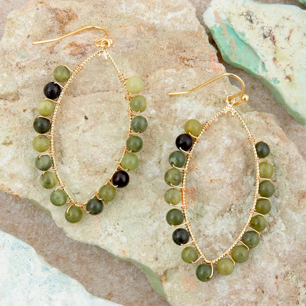 Green Jasper Teardrop Golden Hoop Earrings sold by Barse product image thumbnail 3