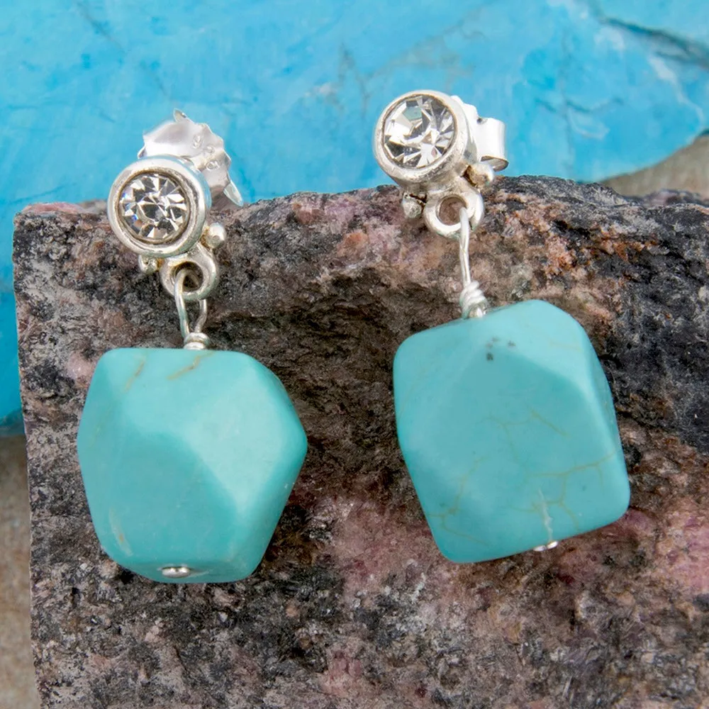 Sparkling Cubic Zirconia and Turquoise Nugget Sterling Silver Earrings sold by Barse product image thumbnail 3