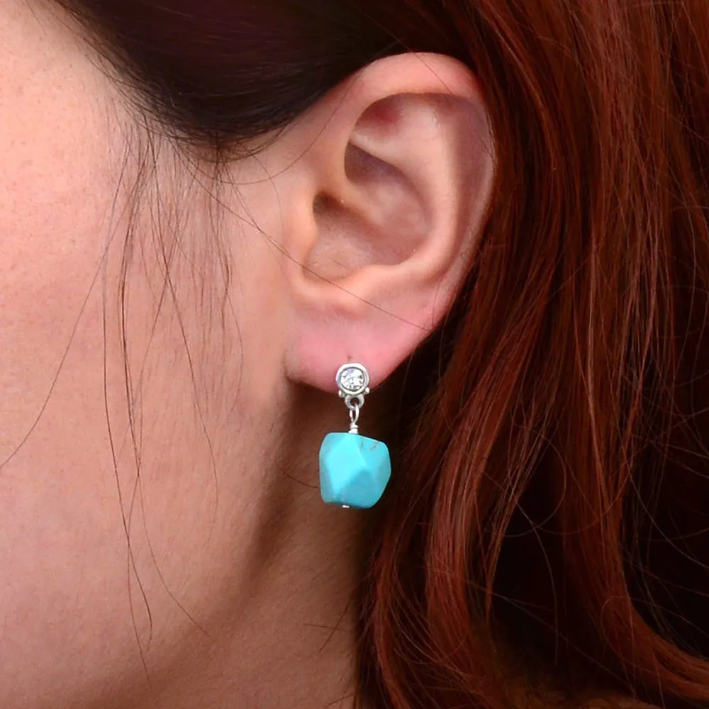 Sparkling Cubic Zirconia and Turquoise Nugget Sterling Silver Earrings sold by Barse product image thumbnail 2