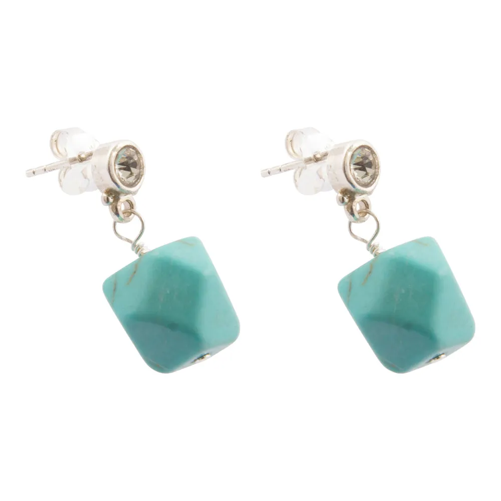Sparkling Cubic Zirconia and Turquoise Nugget Sterling Silver Earrings sold by Barse product image thumbnail 4
