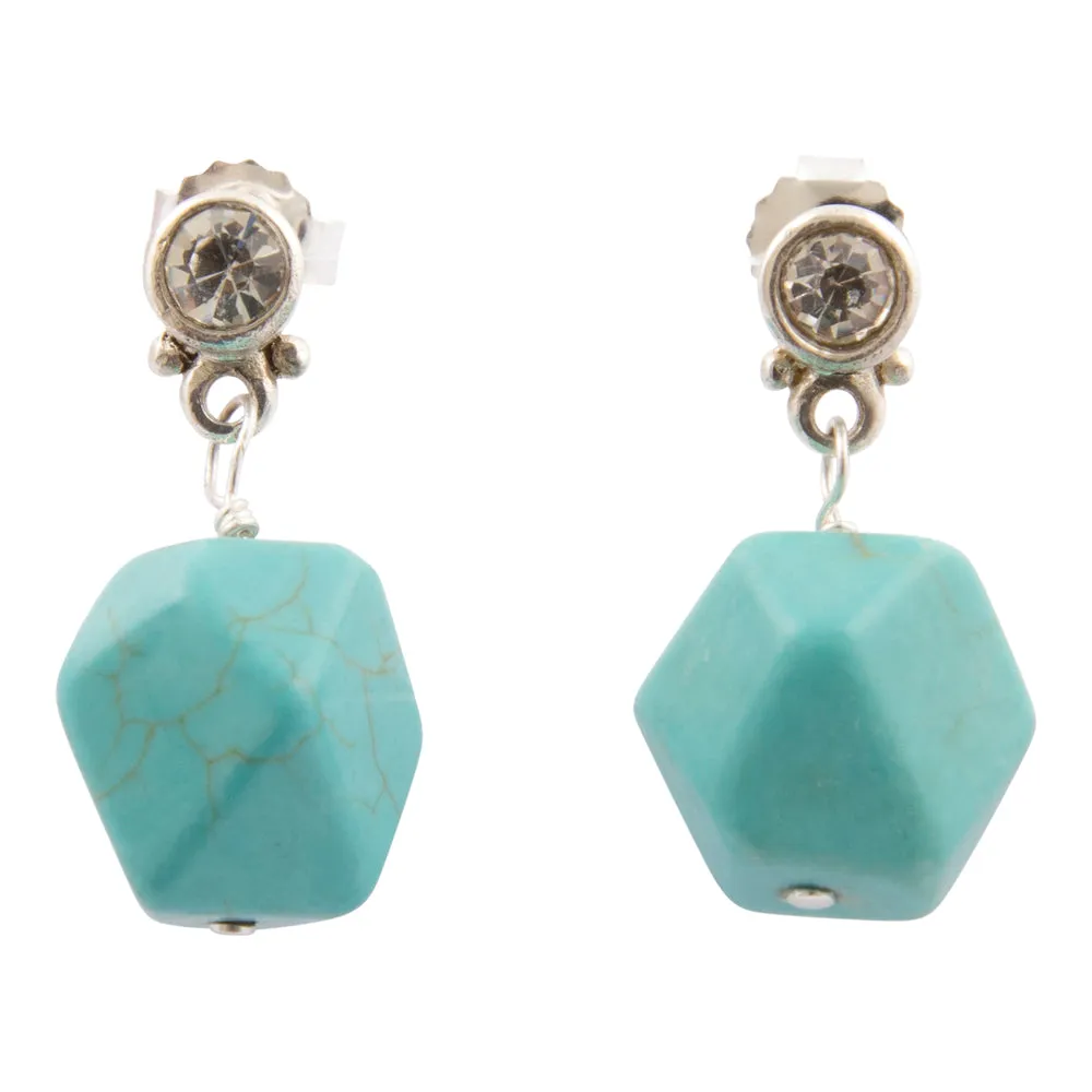 Sparkling Cubic Zirconia and Turquoise Nugget Sterling Silver Earrings sold by Barse