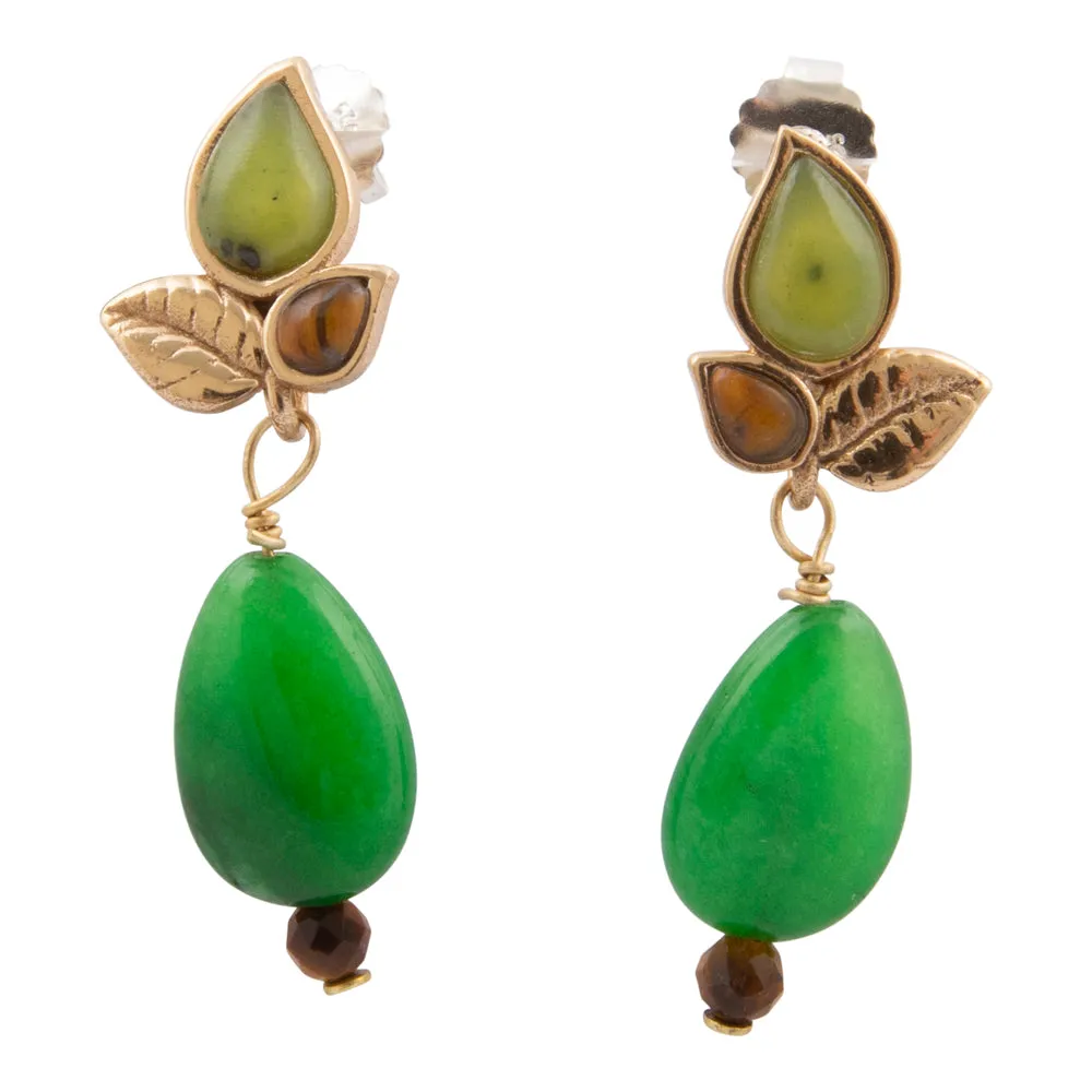 Green Jasper Golden Leaves Post Earrings sold by Barse
