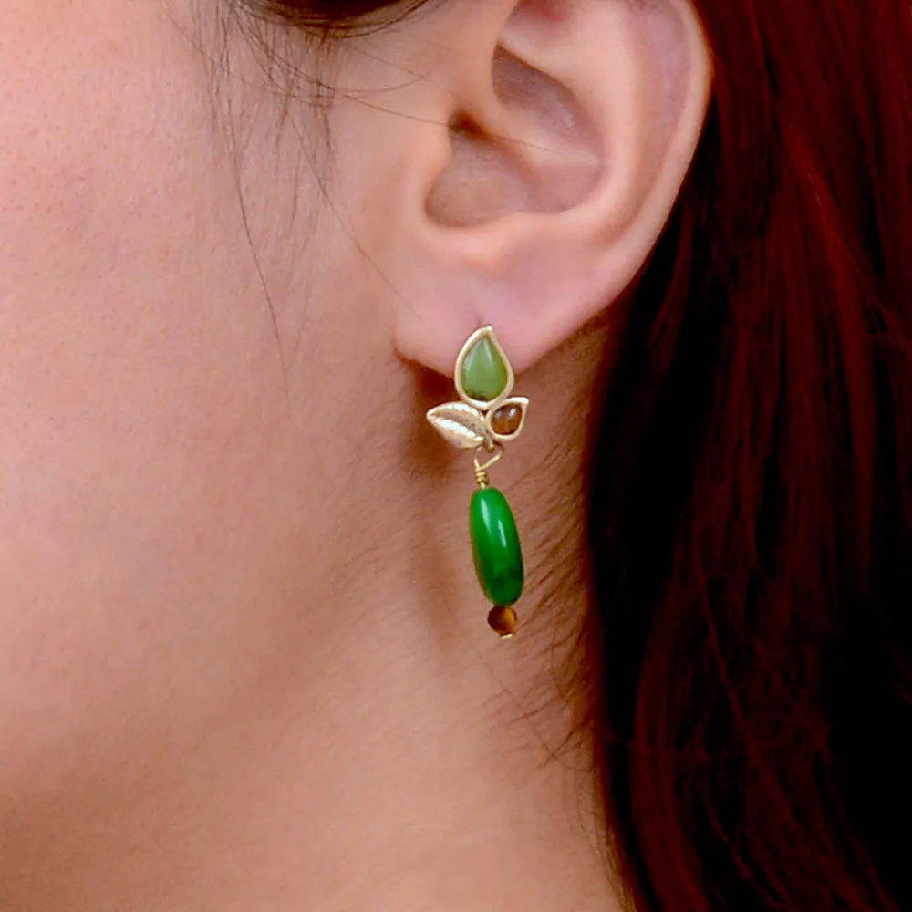 Green Jasper Golden Leaves Post Earrings sold by Barse product image thumbnail 2