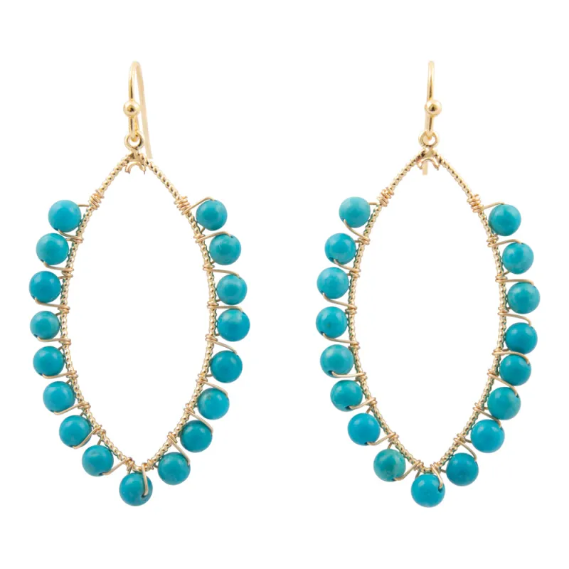 Blue Turquoise Teardrop Golden Loop Earrings made by Barse