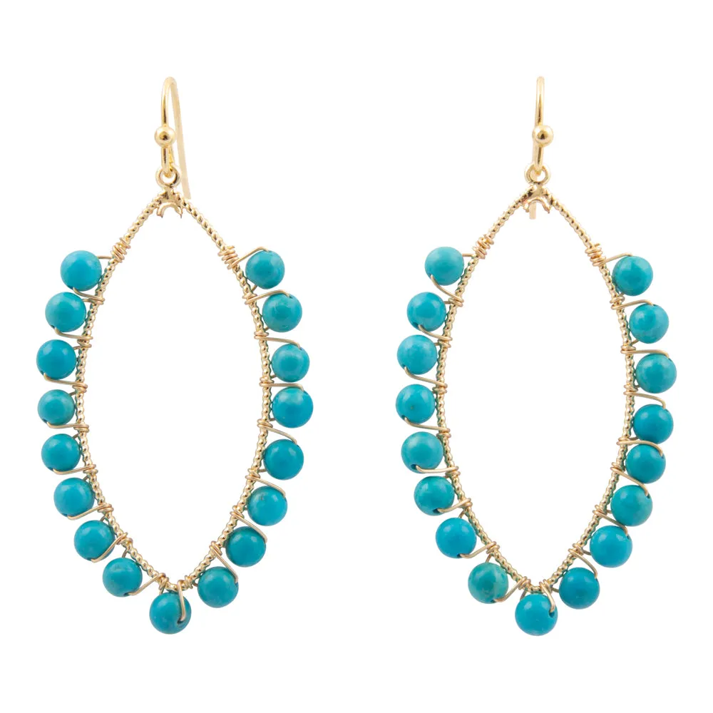 Blue Turquoise Teardrop Golden Loop Earrings sold by Barse