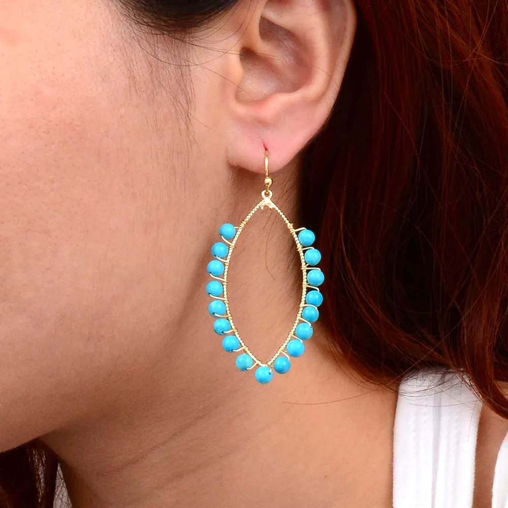 Blue Turquoise Teardrop Golden Loop Earrings sold by Barse product image thumbnail 2
