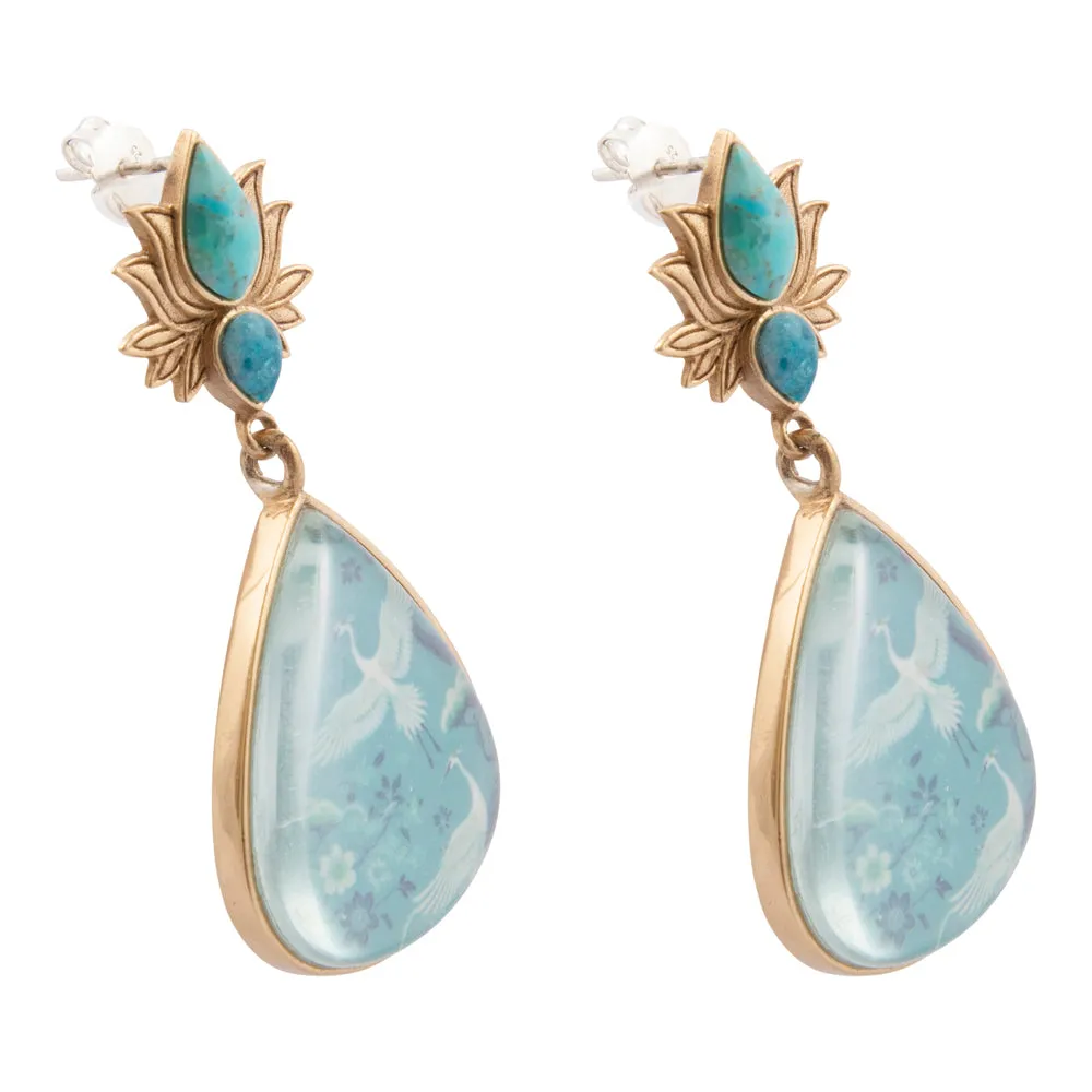 Heron Flight Teal Apatite and Turquoise Golden Drop Earrings sold by Barse product image thumbnail 4