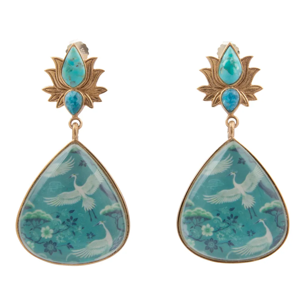 Heron Flight Teal Apatite and Turquoise Golden Drop Earrings sold by Barse