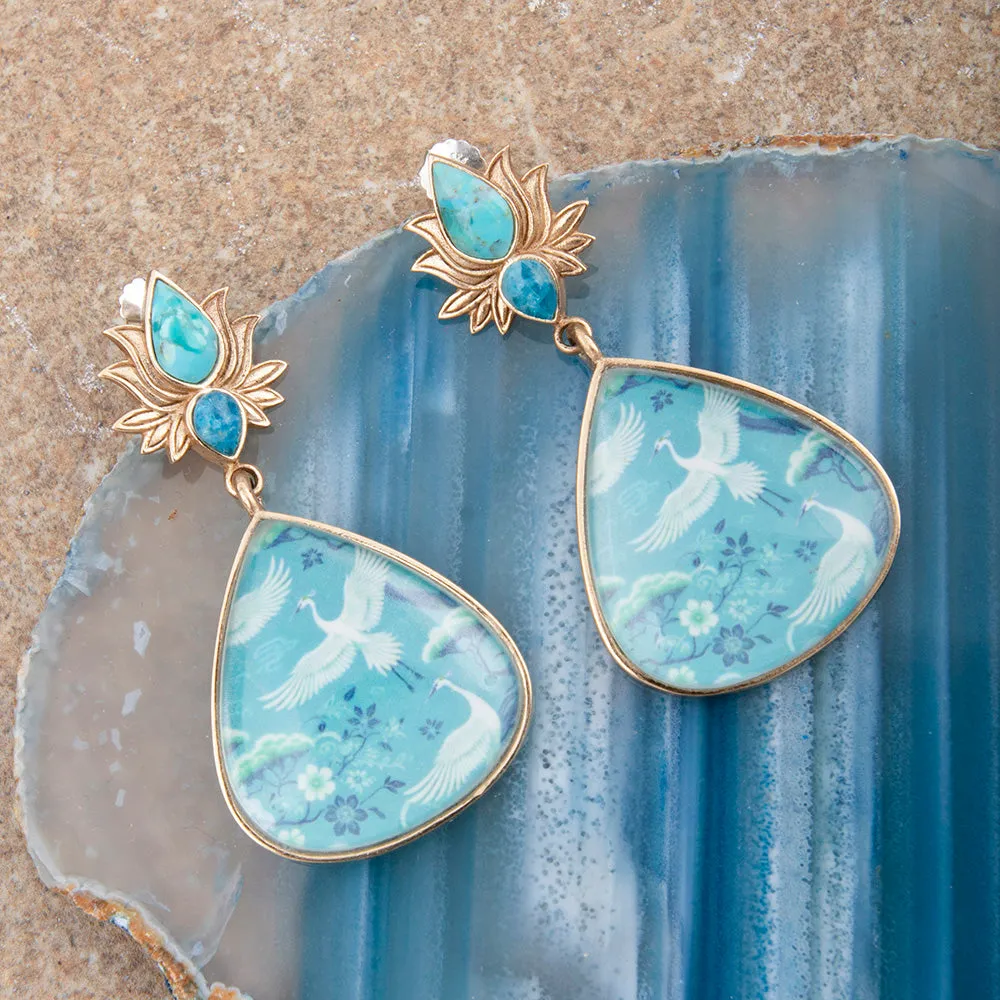Heron Flight Teal Apatite and Turquoise Golden Drop Earrings sold by Barse product image thumbnail 3