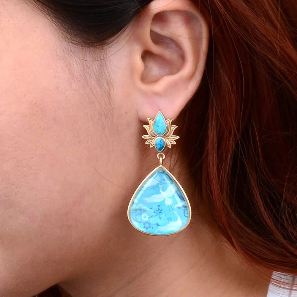 Heron Flight Teal Apatite and Turquoise Golden Drop Earrings sold by Barse product image thumbnail 2