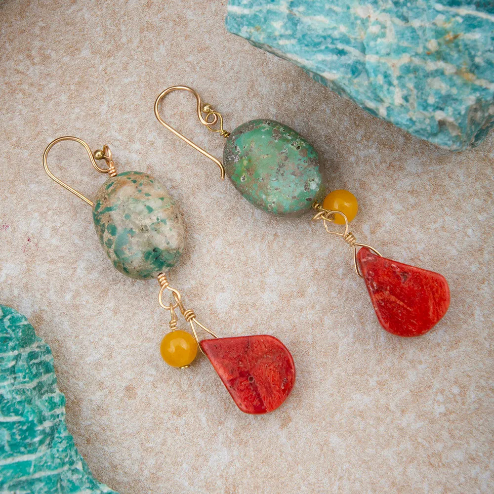 Red Coral and Magnesite Golden Drop Earrings sold by Barse product image thumbnail 3