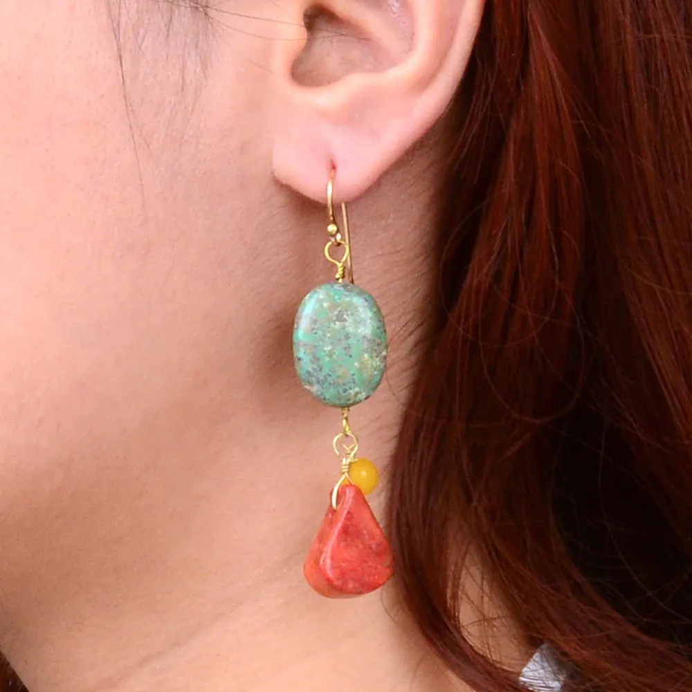 Red Coral and Magnesite Golden Drop Earrings sold by Barse product image thumbnail 2