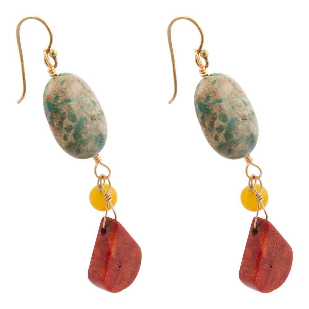 Red Coral and Magnesite Golden Drop Earrings sold by Barse product image thumbnail 4