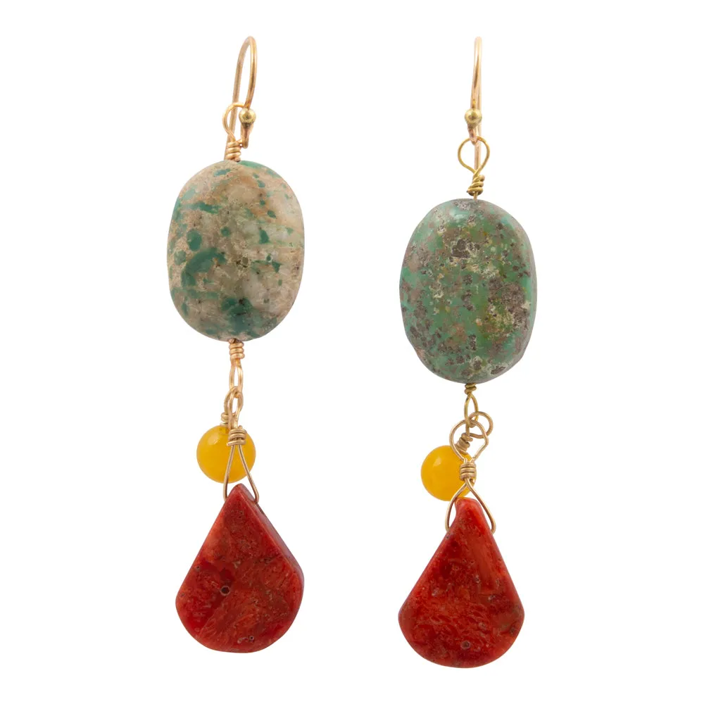 Red Coral and Magnesite Golden Drop Earrings sold by Barse