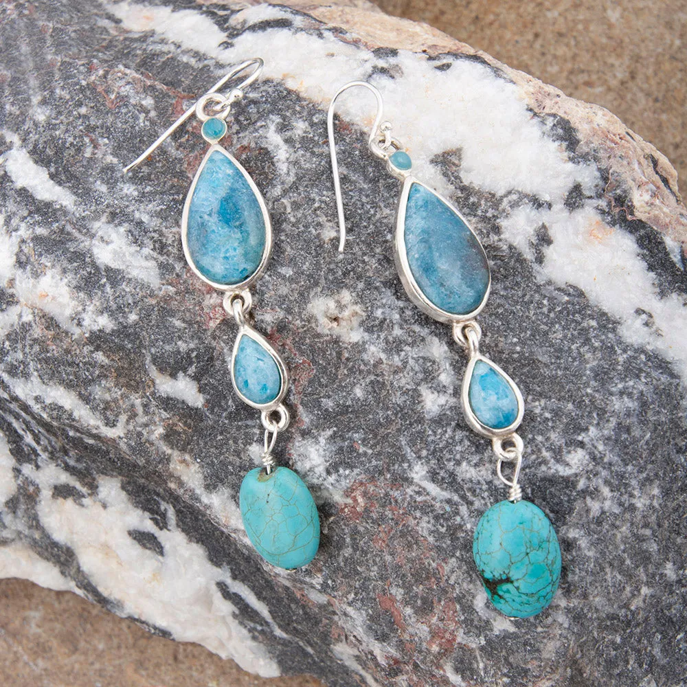 Ombre Blue Teal Apatite and Turquoise Sterling Drop Earrings sold by Barse product image thumbnail 3