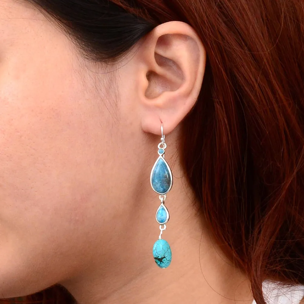 Ombre Blue Teal Apatite and Turquoise Sterling Drop Earrings sold by Barse product image thumbnail 2