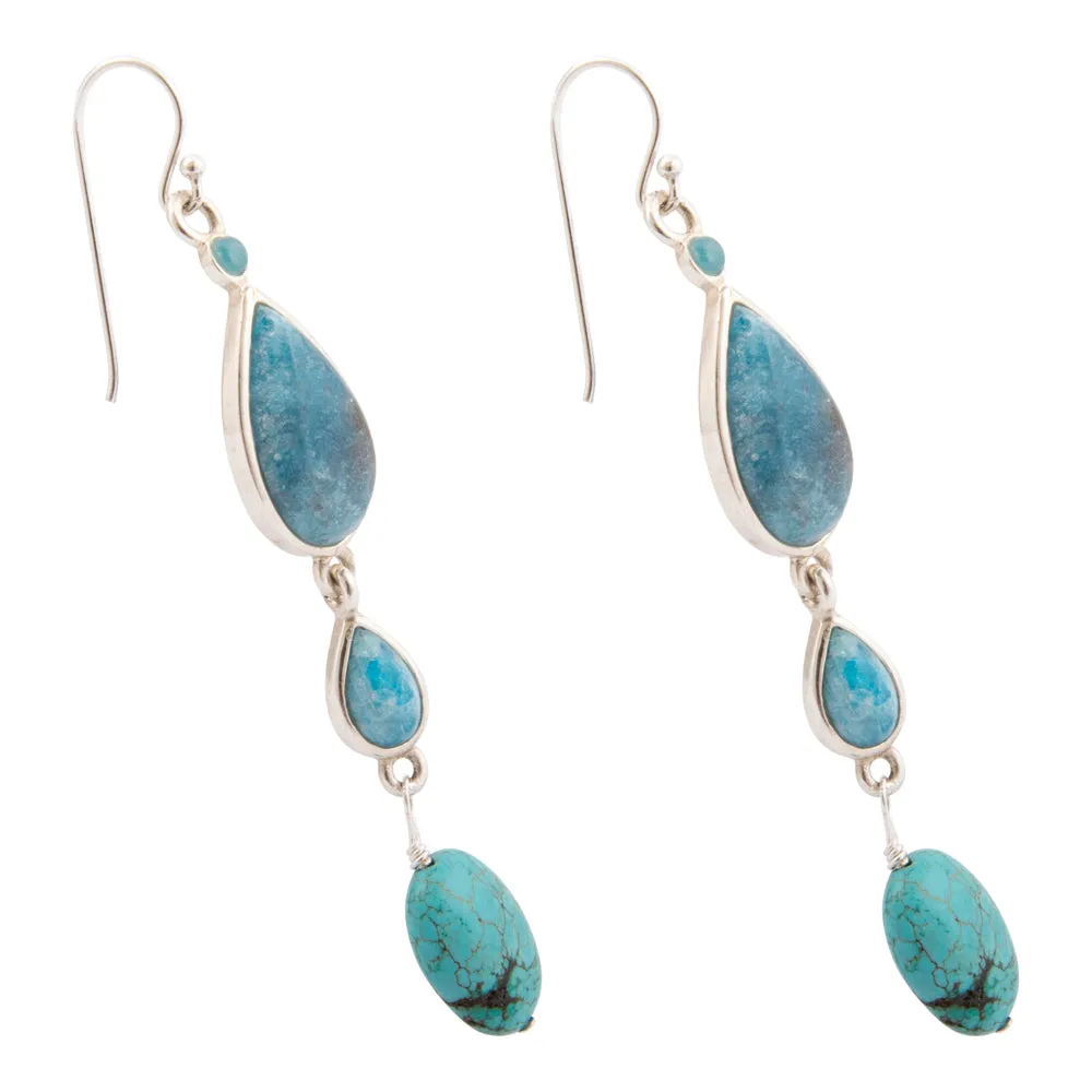 Ombre Blue Teal Apatite and Turquoise Sterling Drop Earrings sold by Barse product image thumbnail 4