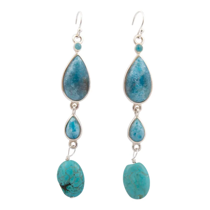 Ombre Blue Teal Apatite and Turquoise Sterling Drop Earrings sold by Barse
