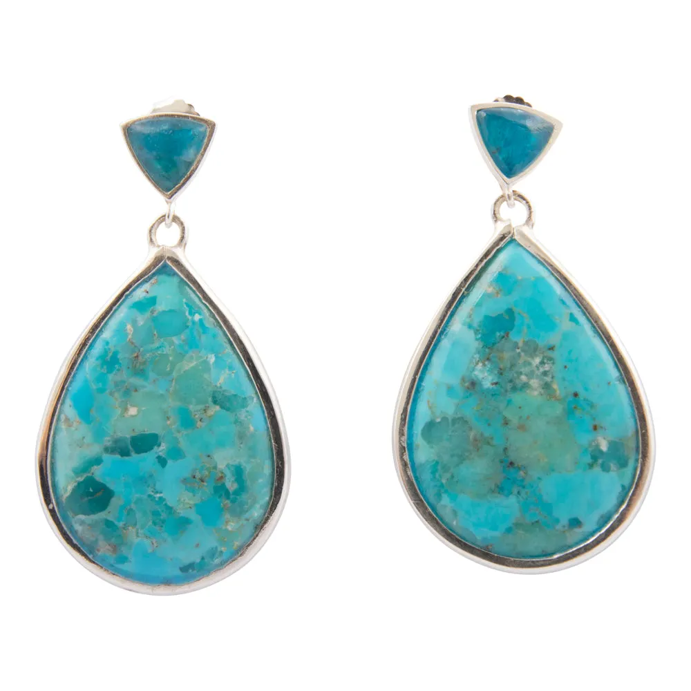 Blue Teal Apatite and Turquoise Sterling Post Top Earrings sold by Barse
