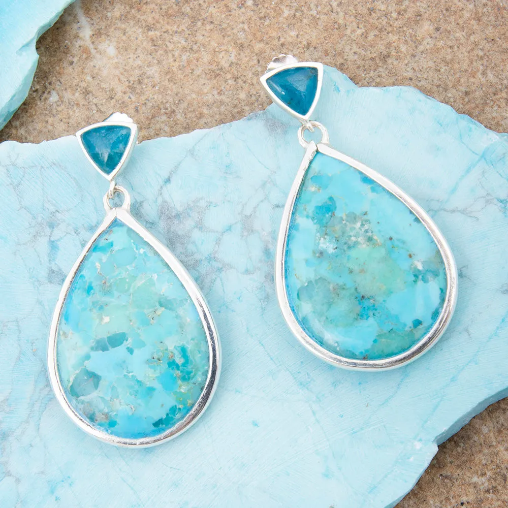 Blue Teal Apatite and Turquoise Sterling Post Top Earrings sold by Barse product image thumbnail 3