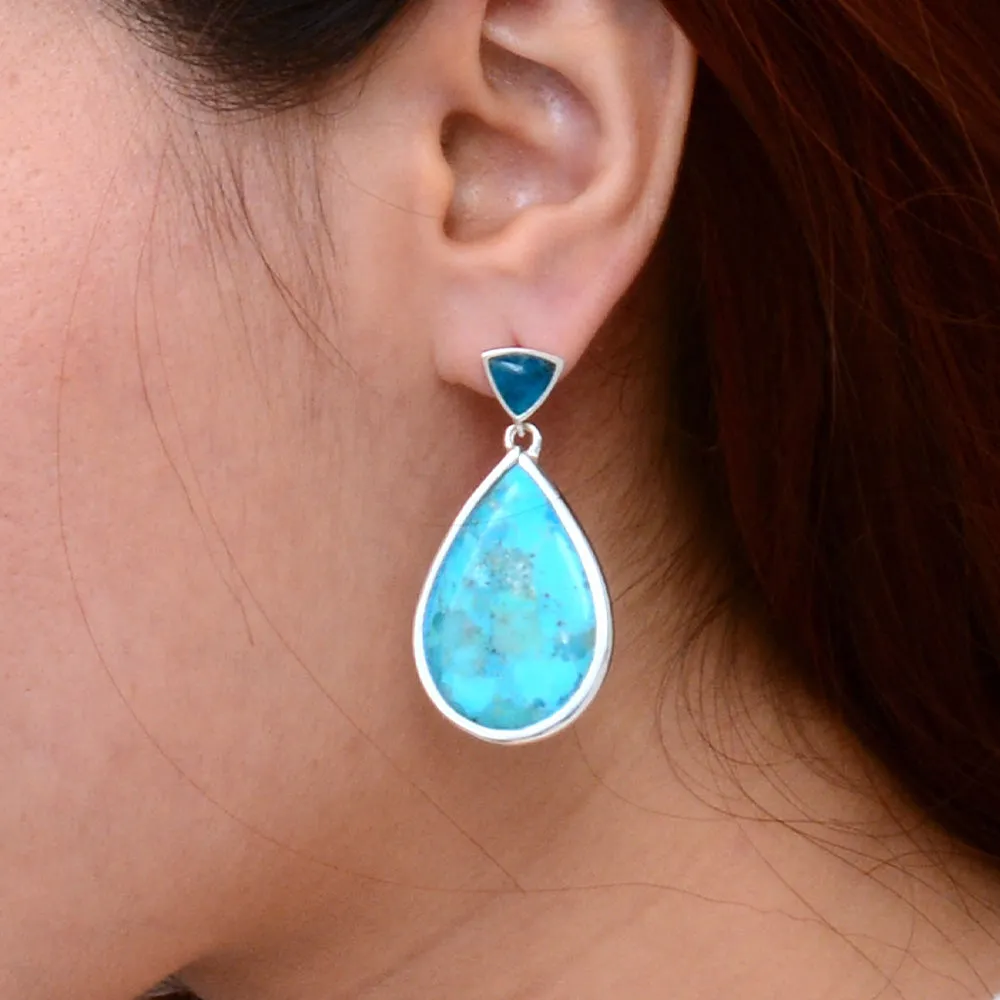 Blue Teal Apatite and Turquoise Sterling Post Top Earrings sold by Barse product image thumbnail 2