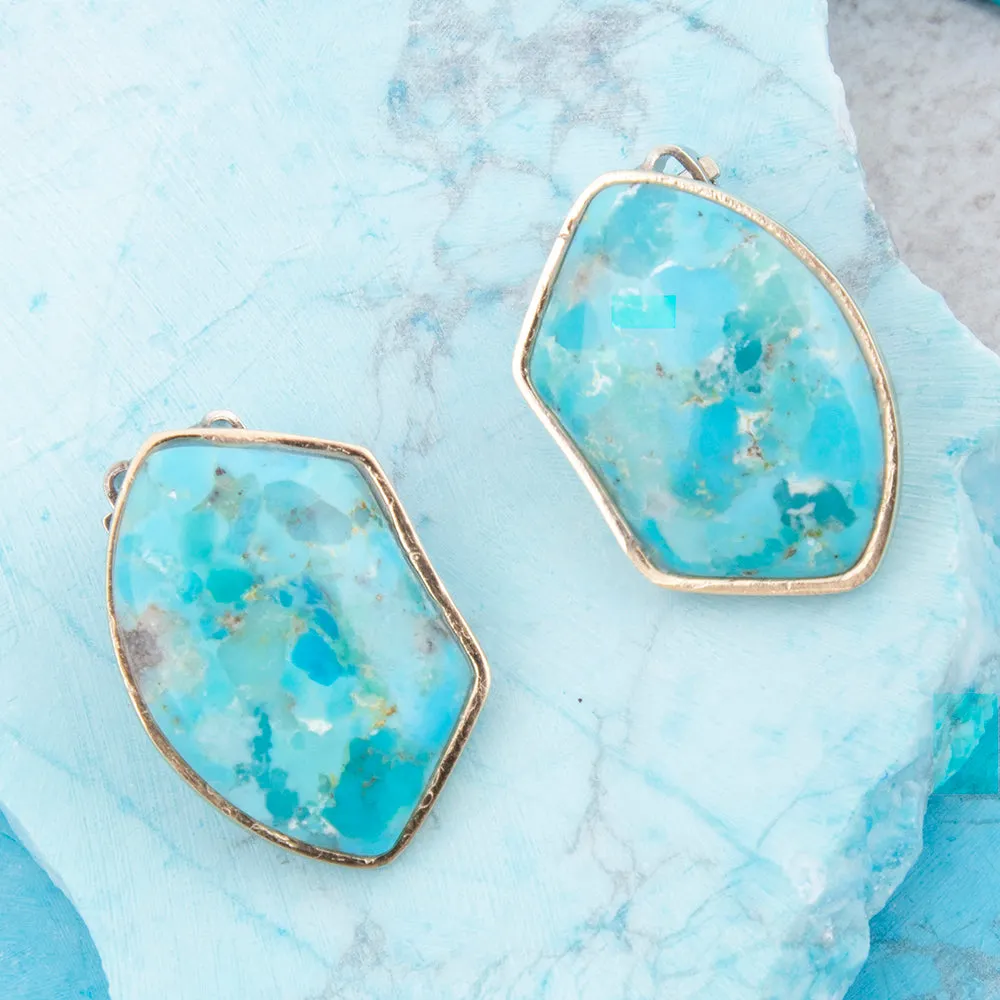 Blue Turquoise Golden Clip On Earrings sold by Barse product image thumbnail 3