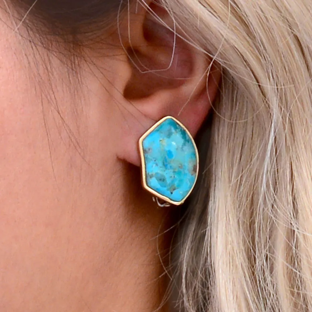 Blue Turquoise Golden Clip On Earrings sold by Barse product image thumbnail 2