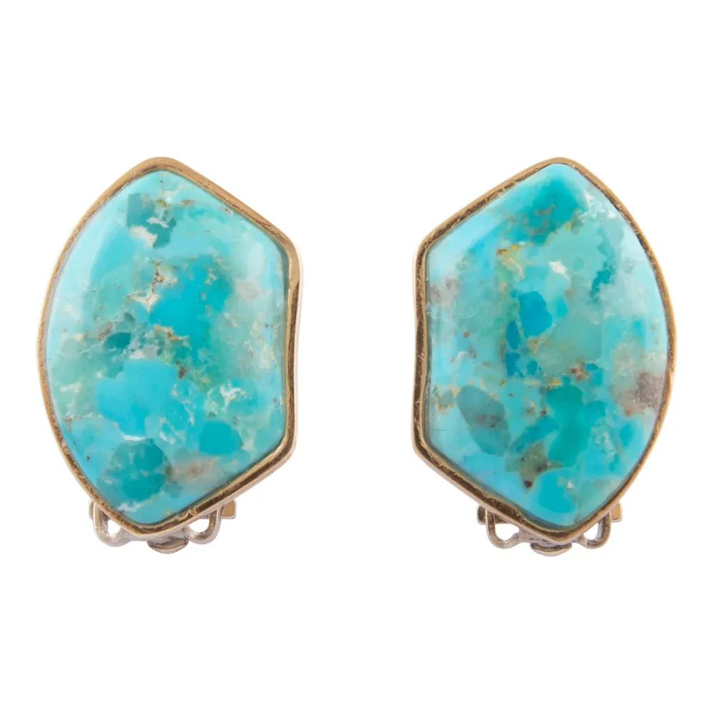 Blue Turquoise Golden Clip On Earrings sold by Barse
