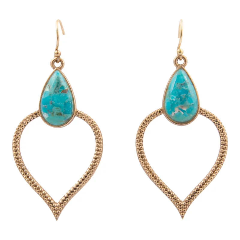 Blue Turquoise Bedouin Golden Drop Earrings sold by Barse