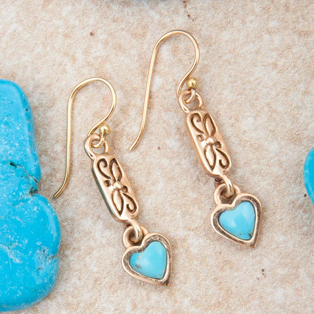 Dainty Hearts Turquoise Golden Drop Earrings sold by Barse product image thumbnail 3