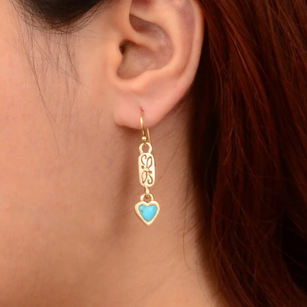 Dainty Hearts Turquoise Golden Drop Earrings sold by Barse product image thumbnail 2