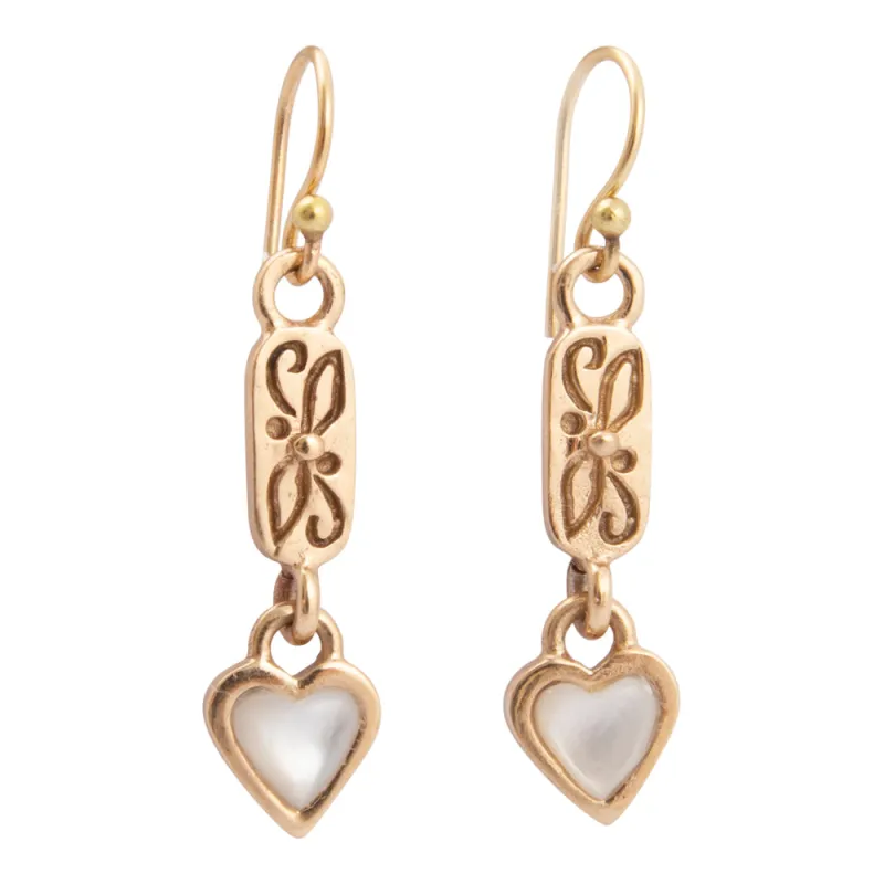 Dainty Hearts Mother of Pearl Golden Drop Earrings sold by Barse