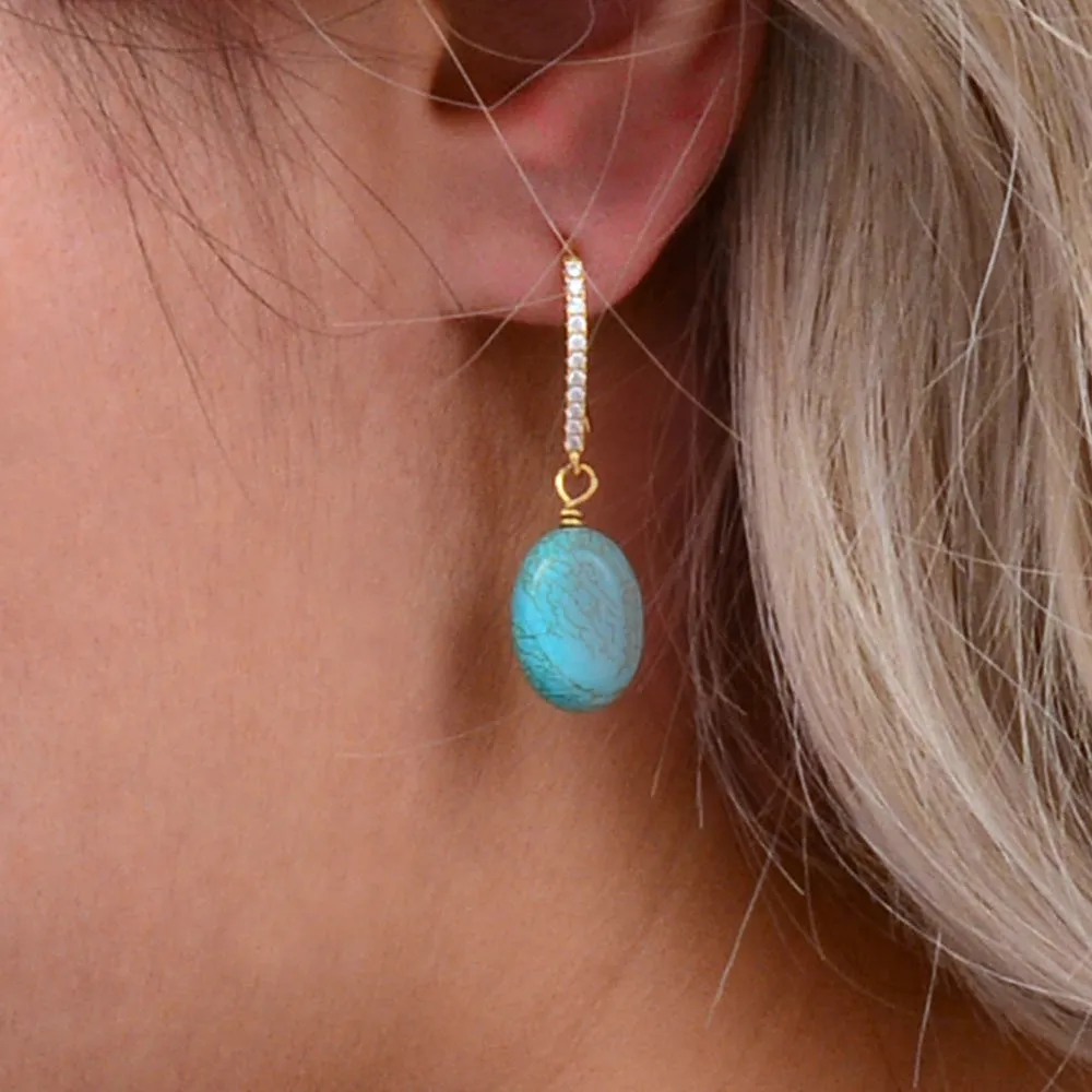 Hepburn Sparkling Cubic Zirconia and Blue Turquoise Golden Drop Earrings sold by Barse product image thumbnail 2