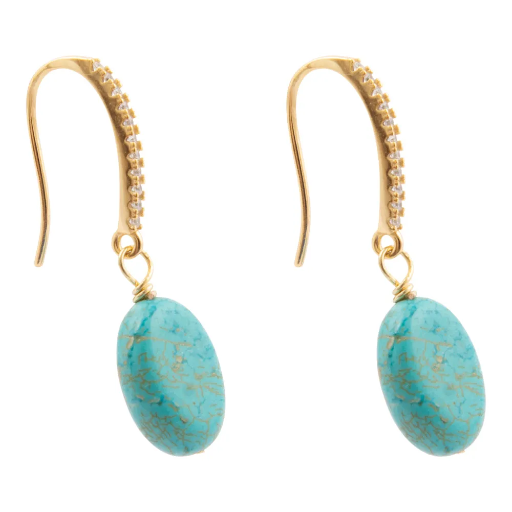 Hepburn Sparkling Cubic Zirconia and Blue Turquoise Golden Drop Earrings sold by Barse product image thumbnail 4