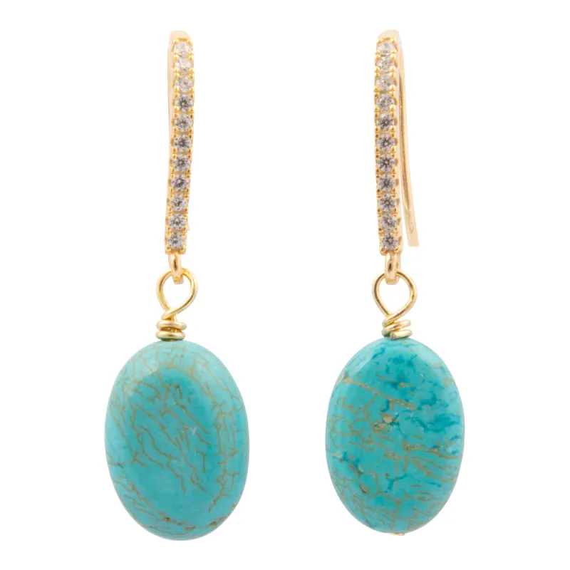 Hepburn Sparkling Cubic Zirconia and Blue Turquoise Golden Drop Earrings sold by Barse