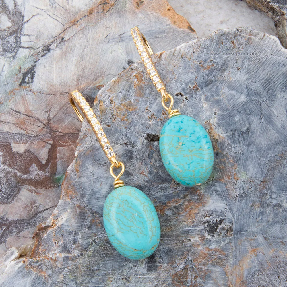 Hepburn Sparkling Cubic Zirconia and Blue Turquoise Golden Drop Earrings sold by Barse product image thumbnail 3