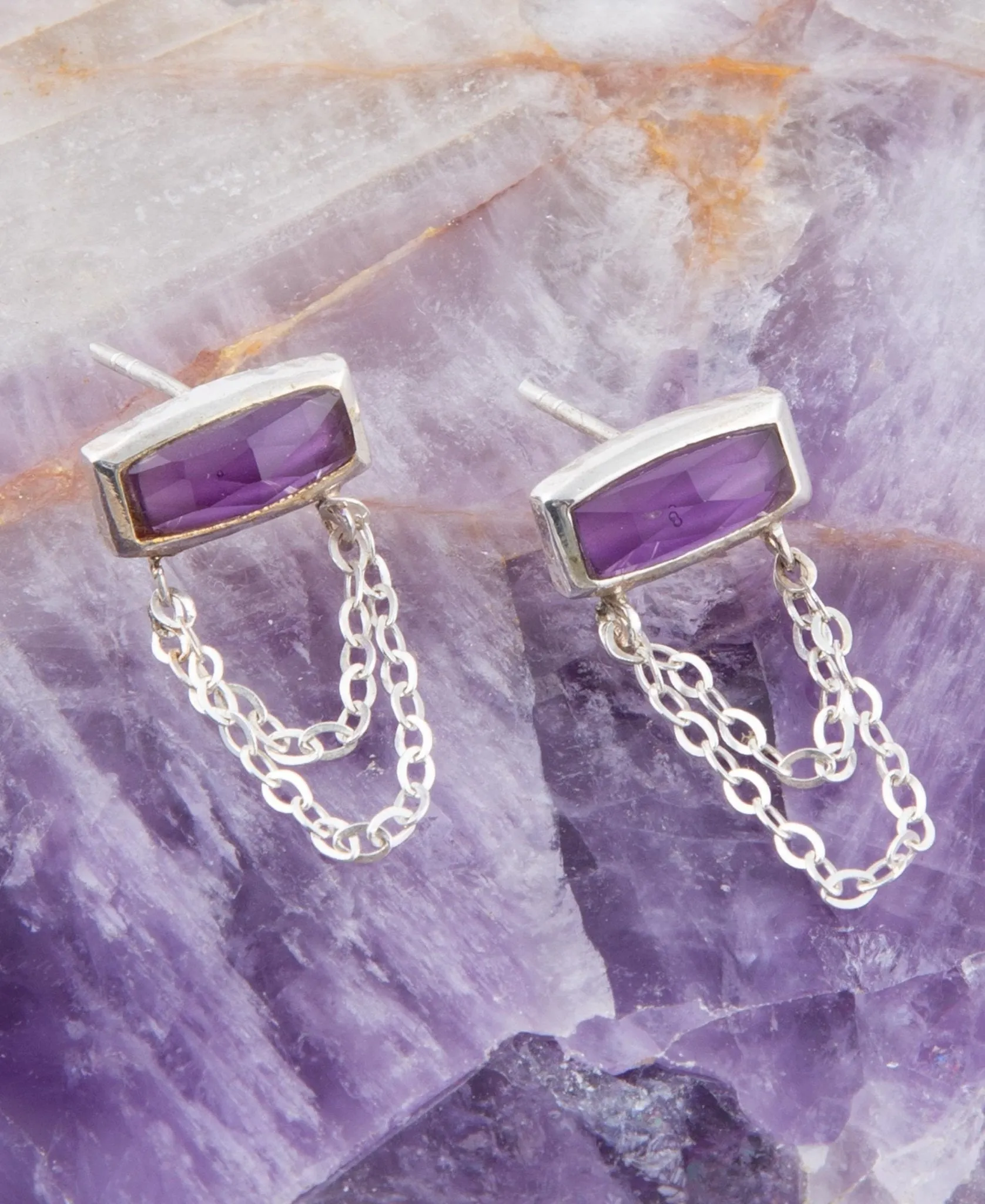 Hammered Purple Amethyst and Sterling Silver Stud Earrings sold by Barse product image thumbnail 2