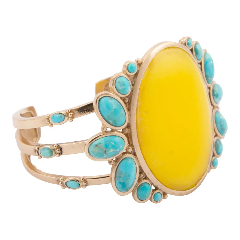 Sunny Yellow Quartz and Blue Turquoise Golden Cuff Bracelet sold by Barse product image thumbnail 4