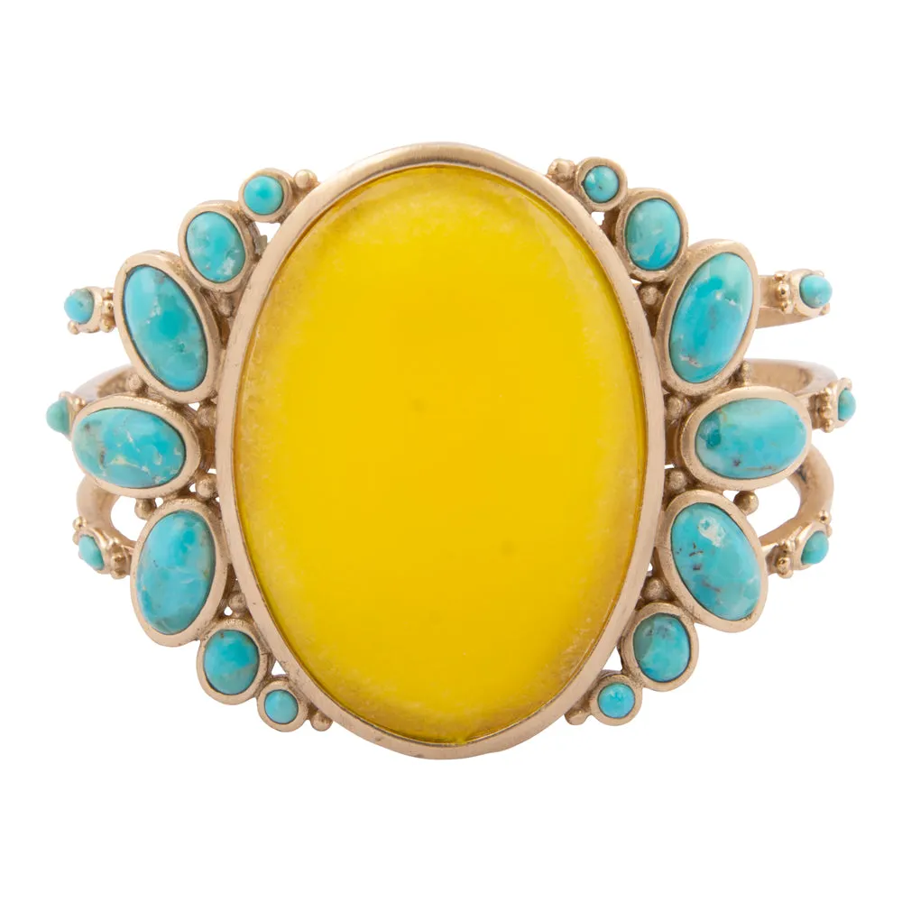 Sunny Yellow Quartz and Blue Turquoise Golden Cuff Bracelet sold by Barse