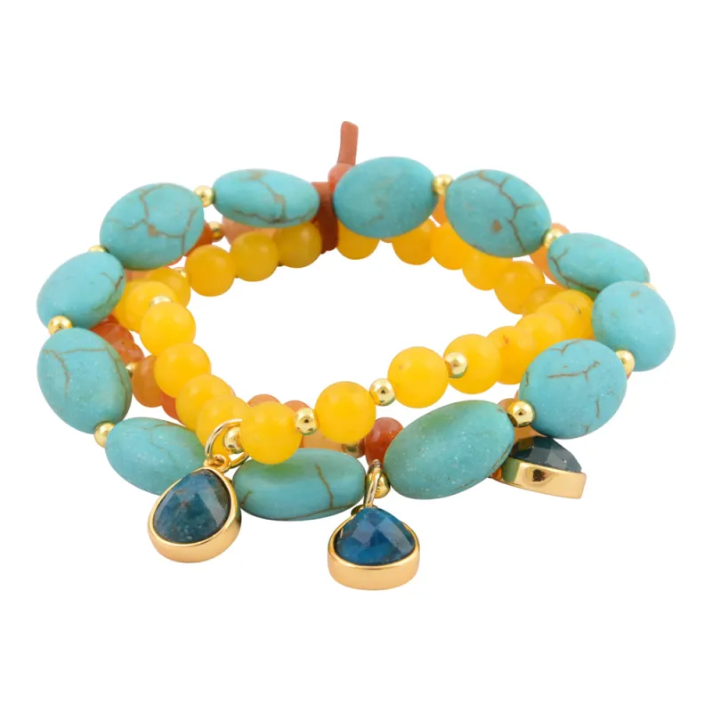 Patagonia Blue Brown Turquoise Golden Stretch Bracelet Set sold by Barse
