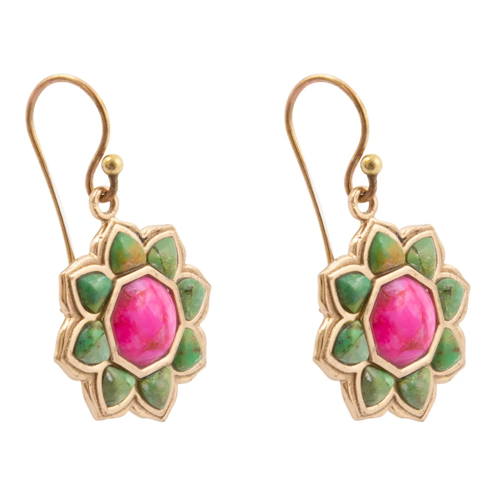 Fresh Fuchsia Pink and Lime Green Turquoise Golden Drop Earrings sold by Barse product image thumbnail 4