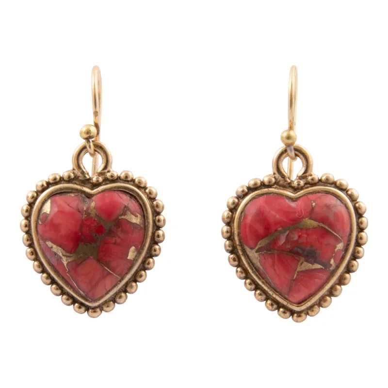 Hearts of Love Red Magnesite Golden Drop Earrings sold by Barse