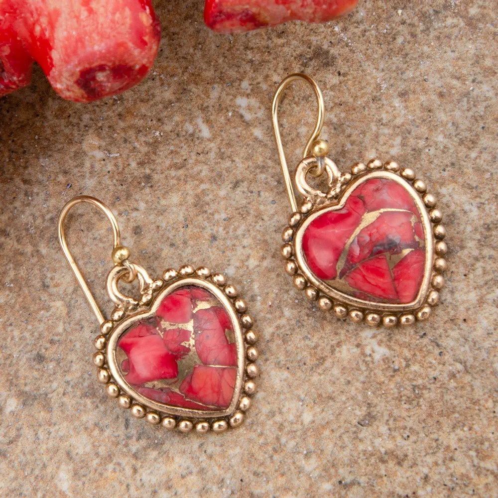 Hearts of Love Red Magnesite Golden Drop Earrings sold by Barse product image thumbnail 3