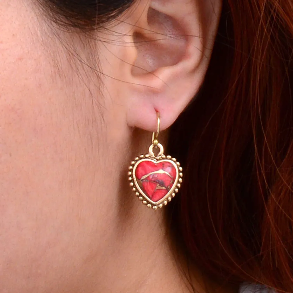 Hearts of Love Red Magnesite Golden Drop Earrings sold by Barse product image thumbnail 2