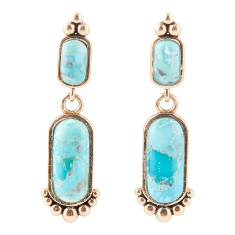 Plateau Blue Turquoise and Golden Earrings sold by Barse