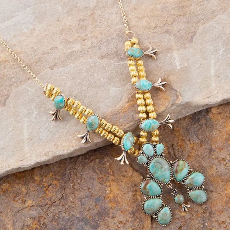 Squash Blossom Statement Blue Turquoise Golden Necklace sold by Barse product image thumbnail 2