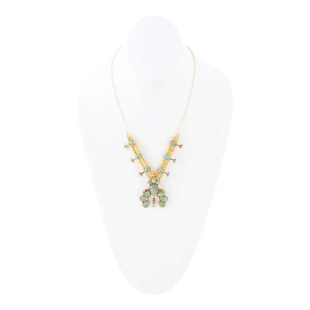 Squash Blossom Statement Blue Turquoise Golden Necklace sold by Barse product image thumbnail 4