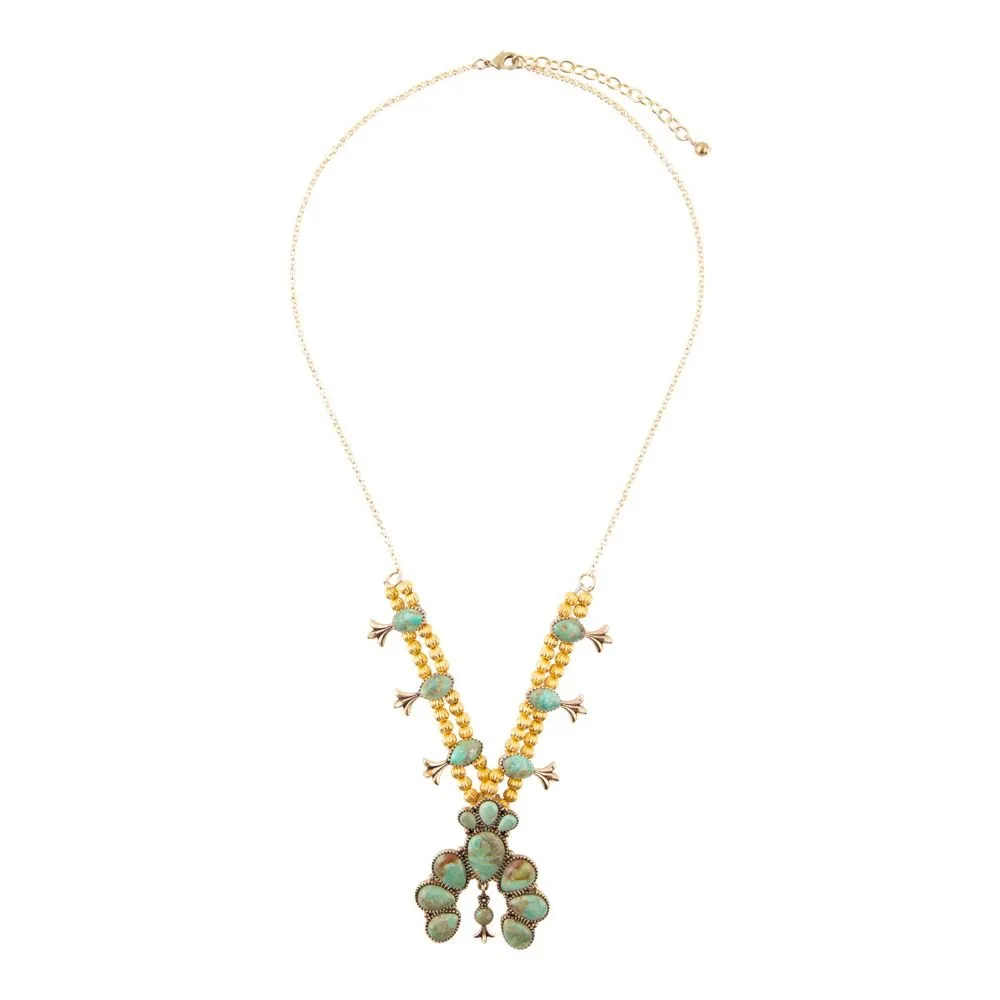 Squash Blossom Statement Blue Turquoise Golden Necklace sold by Barse product image thumbnail 3